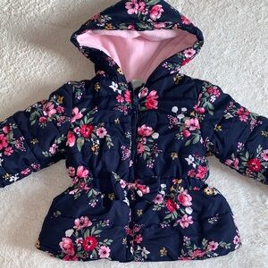 Little Me Navy Blue Floral Puffer Coat 2T Pink Red Flowers